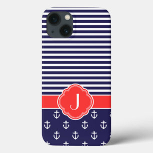 Navy Blue and Red Preppy Naugram Monogram Case-Mate iPhone Hülle