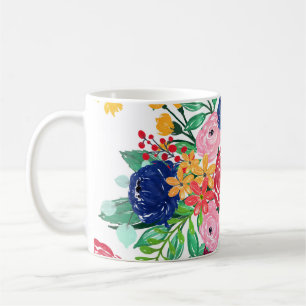 Navy Blue and Red Water Color Boho schicke Blume Kaffeetasse