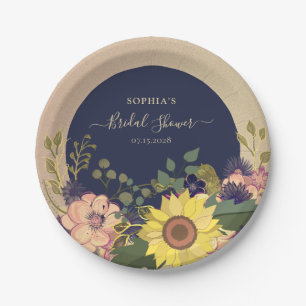 Navy Blue and Rose Gold Brautparty Paper Plate Pappteller