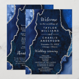 Navy Blue and Silver Agate Wedding Program Programm