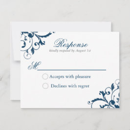 Navy Blue and Silver Gray Blüh Response Card RSVP Karte