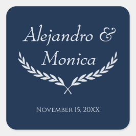 Navy Blue and Silver Square Wedding Envelope Seal Quadratischer Aufkleber