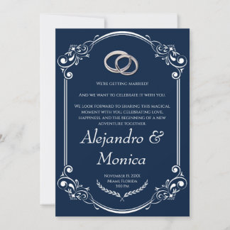Navy Blue and Silver Wedding Ring Invitation Einladung