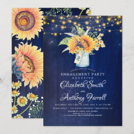 Navy Blue and Sunflowers Rustic Engagement Party Einladung