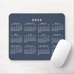 Navy Blue and White 2025 Calendar Mousepad