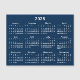 Navy Blue and White 2026 Magnetic Calendar Magnetkarte