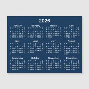 Navy Blue and White 2026 Magnetic Calendar Magnetkarte