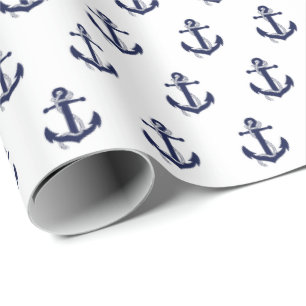Navy Blue and White Anchor Nautic Hochzeit Geschenkpapier