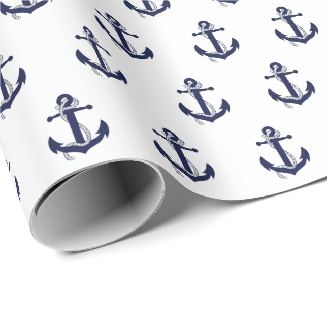Navy Blue and White Anchor Nautic Hochzeit Geschenkpapier (Rolleneckpunkt)