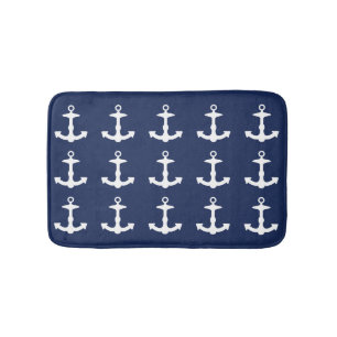Navy Blue and White Anchtern Muster Badematte