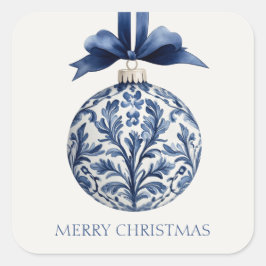 Navy Blue and White Chinoiserie Weihnachtsschmuck Quadratischer Aufkleber