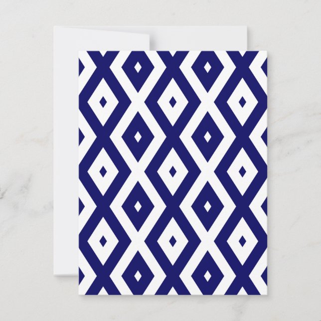 Navy blue and white diamond pattern RSVP karte (Vorderseite)