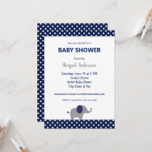 Navy Blue and White Elephant Polka Dot Baby Dusche