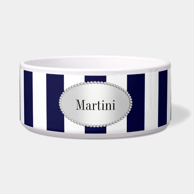 Navy Blue and White Extra Large Stripe Pattern Napf (Vorderseite)