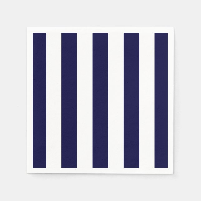 Navy Blue and White Extra Large Stripe Pattern Serviette (Vorderseite)