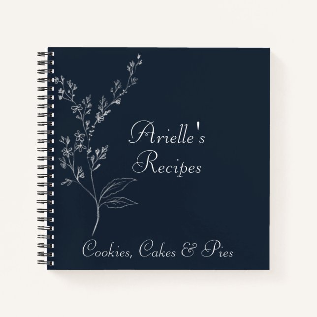 Navy Blue and White Floral Spiral Notebook Notizbuch (Vorderseite)
