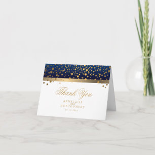 Navy Blue and White Gold Confetti Dots - Vielen Da Dankeskarte
