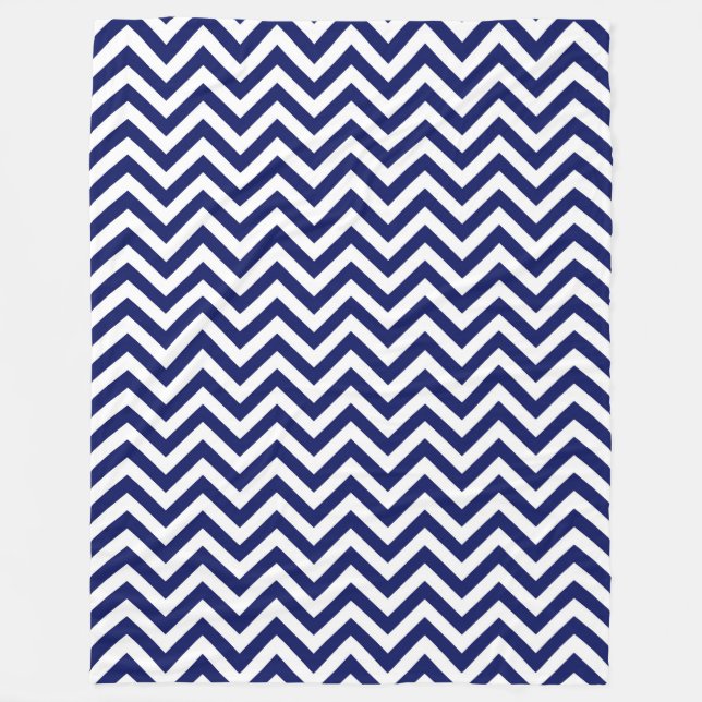 Navy Blue and White Large Zickzack ZigZag Muster Fleecedecke (Vorderseite)