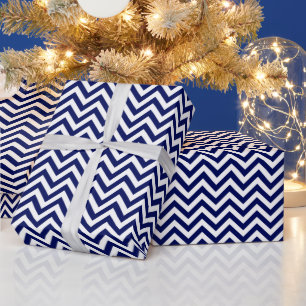Navy Blue and White Large Zickzack ZigZag Muster Geschenkpapier