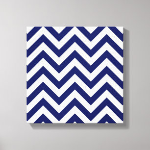 Navy Blue and White Large Zickzack ZigZag Muster Leinwanddruck