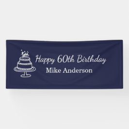 Navy Blue and White Mens Birthday Party Banner