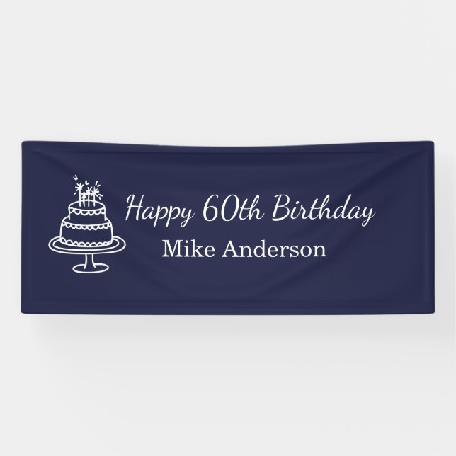 Navy Blue and White Mens Birthday Party  Banner (Horizontal)