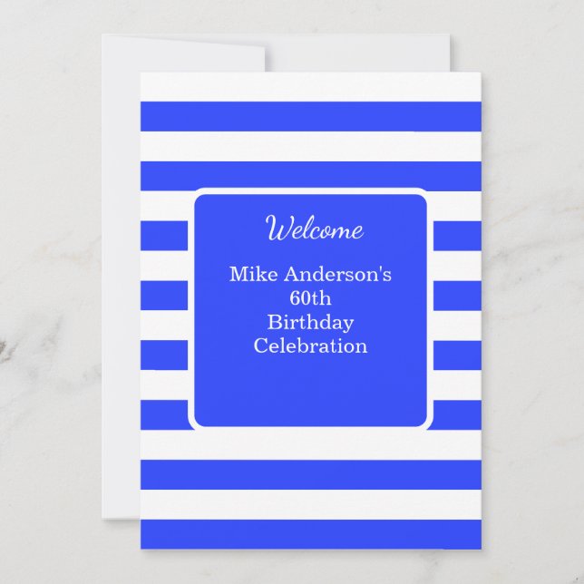 Navy Blue and White Mens Birthday Party  Einladung (Vorderseite)