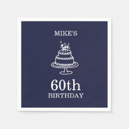 Navy Blue and White Mens Birthday Party Serviette