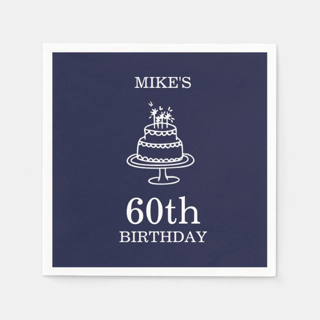 Navy Blue and White Mens Birthday Party  Serviette (Vorderseite)