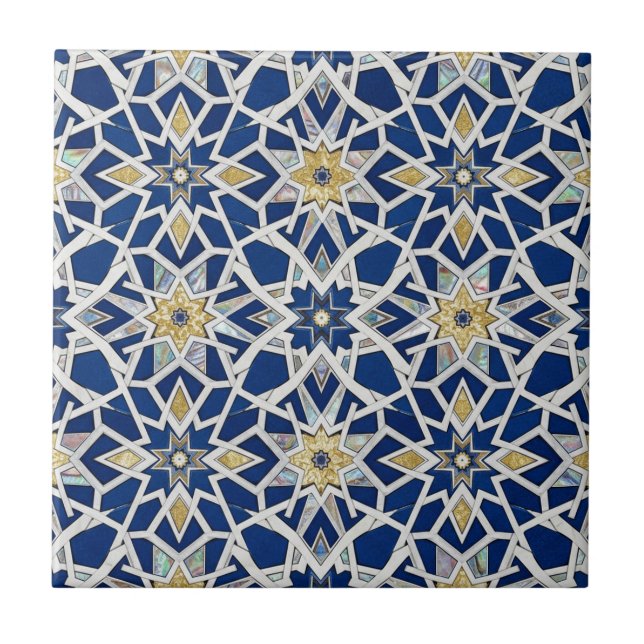 Navy Blue and White Moroccan Zellige Mosaic  Fliese (Vorderseite)