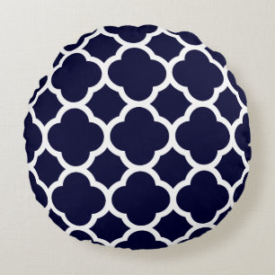 Navy Blue and White Quatrefoil Pattern Rundes Kissen