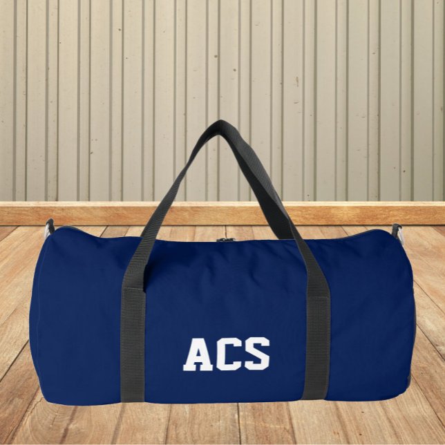 Navy Blue and White School Colors with Letters Duffle Bag (In Situ)