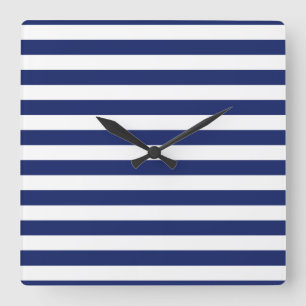 Navy Blue and White Stripe Pattern Quadratische Wanduhr