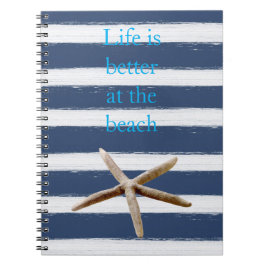 Navy Blue and White Stripes Starfish Notizblock