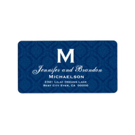 Navy Blue and White Wedgram Personalisiert Adressaufkleber