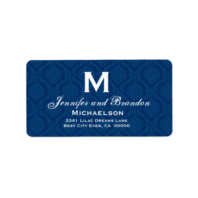 Navy Blue and White Wedgram Personalisiert Adressaufkleber (Vorne)