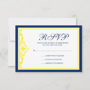 Navy Blue and Yellow Blüh RSVP Karte