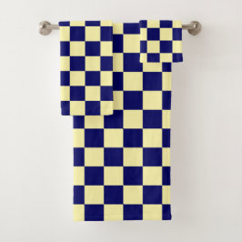 Navy Blue and Yellow Checkerboard Pattern Badhandtuch Set