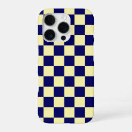 Navy Blue and Yellow Checkerboard Pattern iPhone 16 Pro Hülle