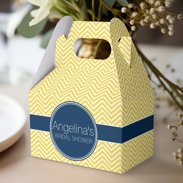 Navy Blue and Yellow Chevrons Brautparty Geschenkschachtel (Personalized favor box - monogram wedding shower)