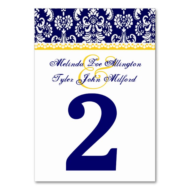 Navy Blue and Yellow Heart Damask with Lace A01 Tischnummer (Rückseite)