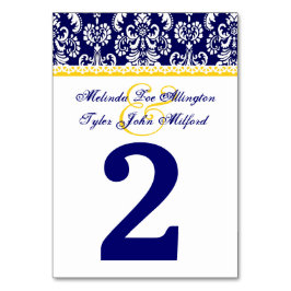 Navy Blue and Yellow Heart Damask with Lace A01 Tischnummer