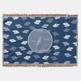Navy Blue Antique Blätter Muster Monogram Decke