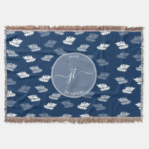 Navy Blue Antique Blätter Muster Monogram Decke