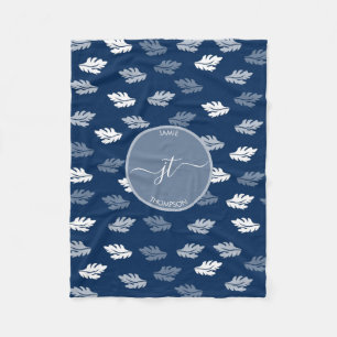 Navy Blue Antique Blätter Muster Monogram Fleecedecke