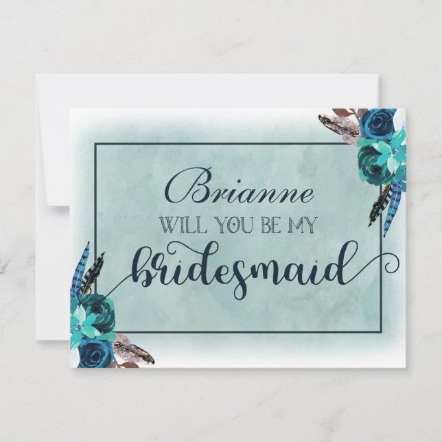 Navy Blue & Aqua Boho werden Sie meine Bridesmaid  Einladung (Vorderseite)