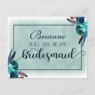 Navy Blue & Aqua Boho werden Sie meine Bridesmaid Einladung
