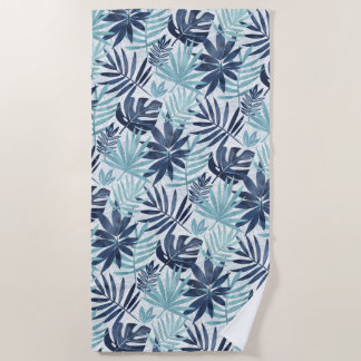 Navy Blue Aqua & White Palm Leaf Strandtuch