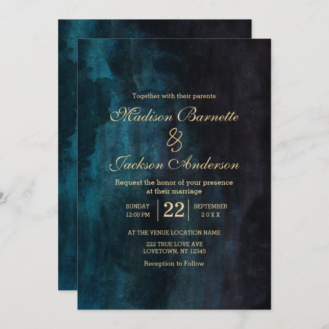 Navy Blue Aquamarin Watercolor Gold Hochzeit Einla Einladung