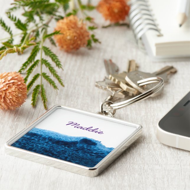 Navy Blue Aquarellscape Schlüsselanhänger (Seite)